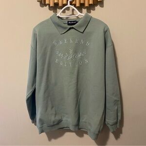 Vintage 90’s Weekend Edition Collared Crewneck Green Sweatshirt